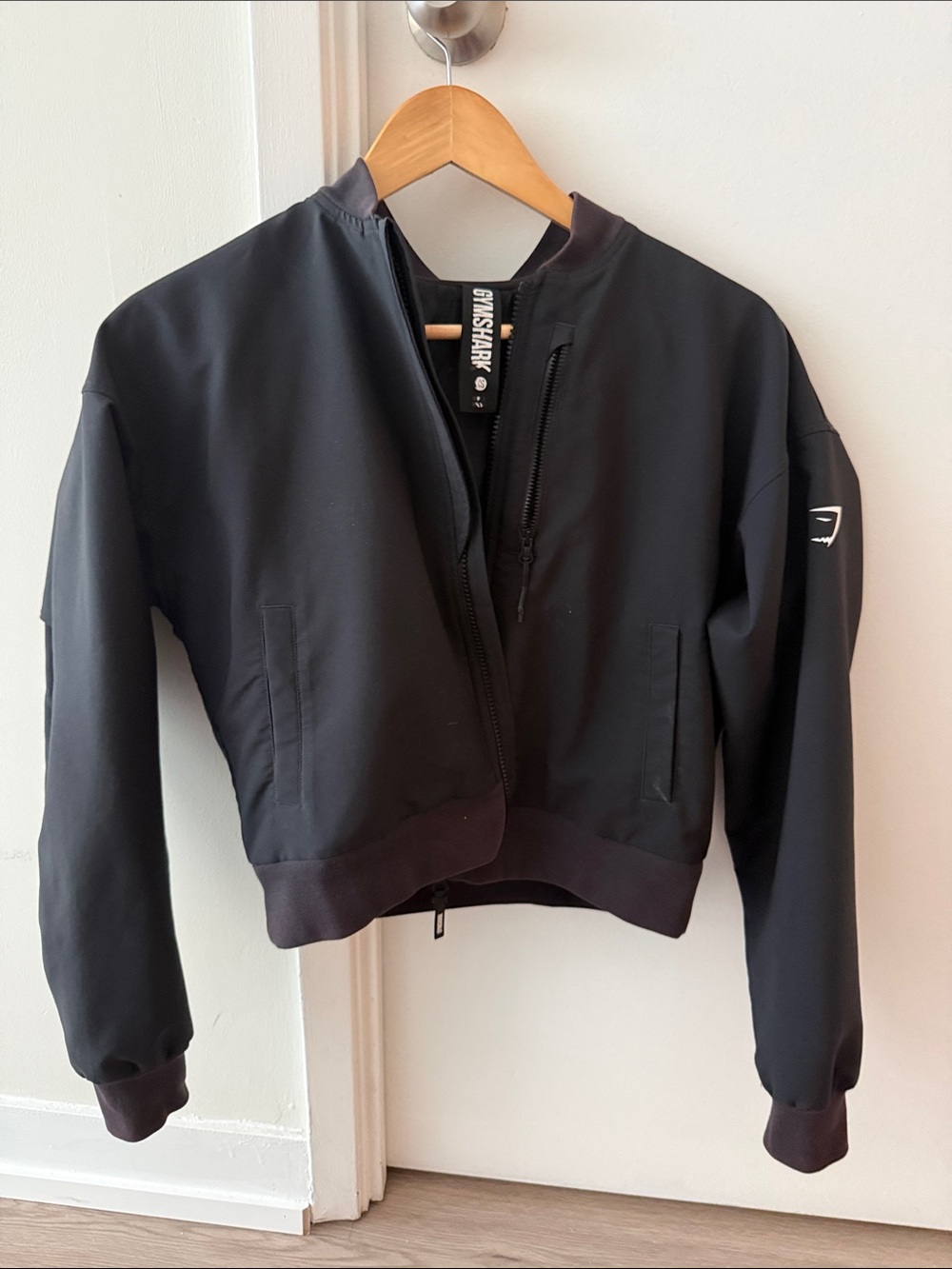 Gymshark Women's Black Bomber Jacket with Zip Chest Pocket - Picture 1 of 3
